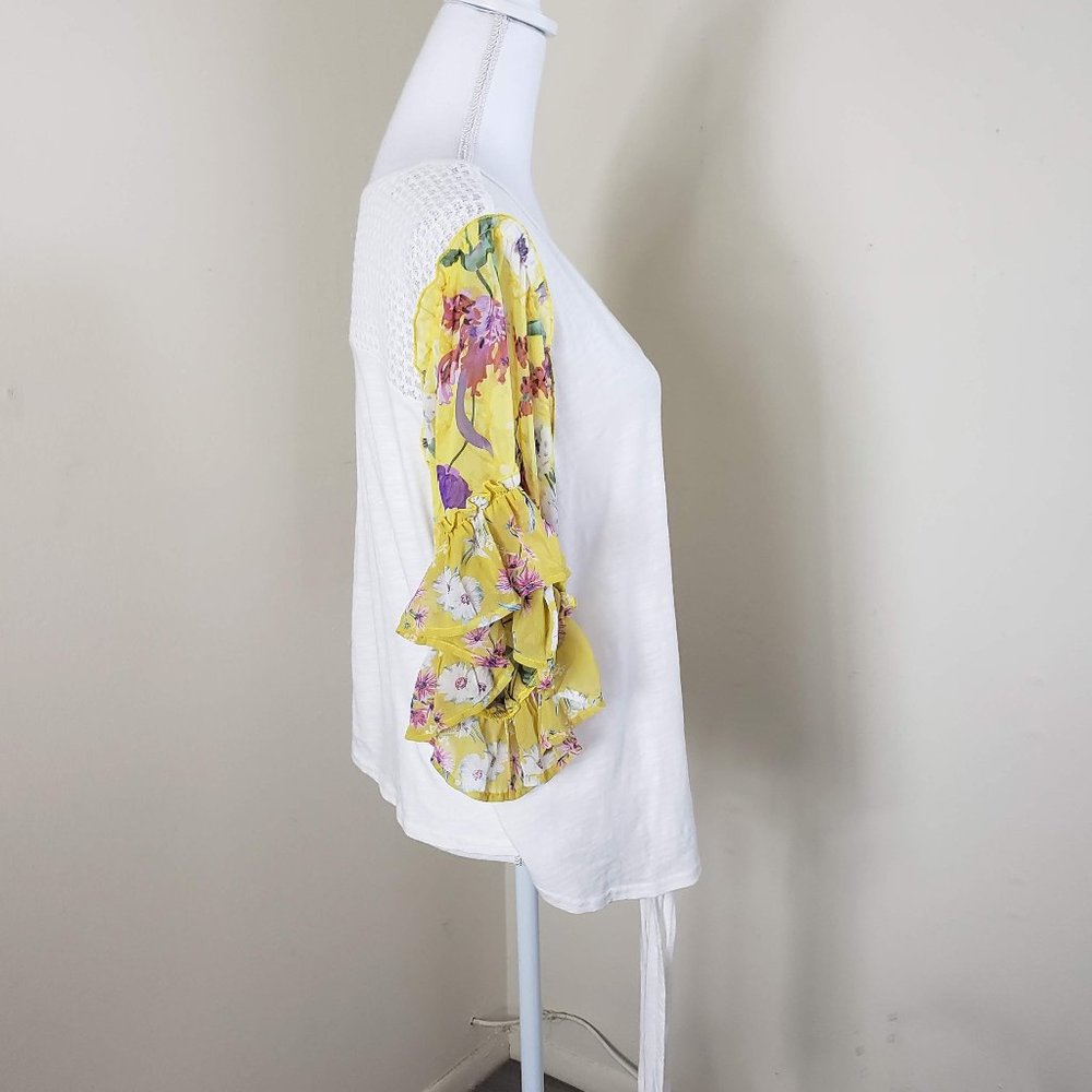 Umgee Knit Ruffle Sleeve Front Tie Top White Large - Picture 5 of 12